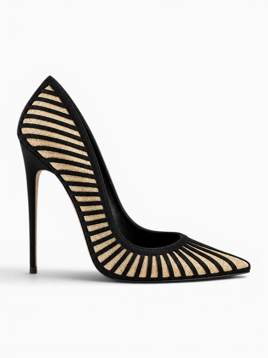 Amara Shoes Striped Mesh Stiletto Pumps