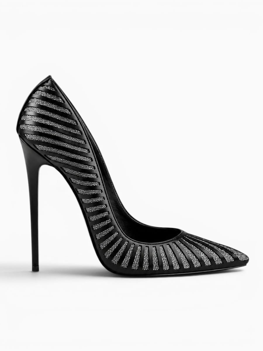 Amara Shoes Striped Mesh Stiletto Pumps