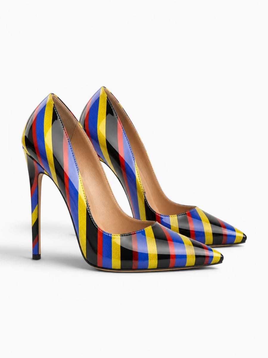 Amara Shoes Striped Pointed Toe Stiletto Heels
