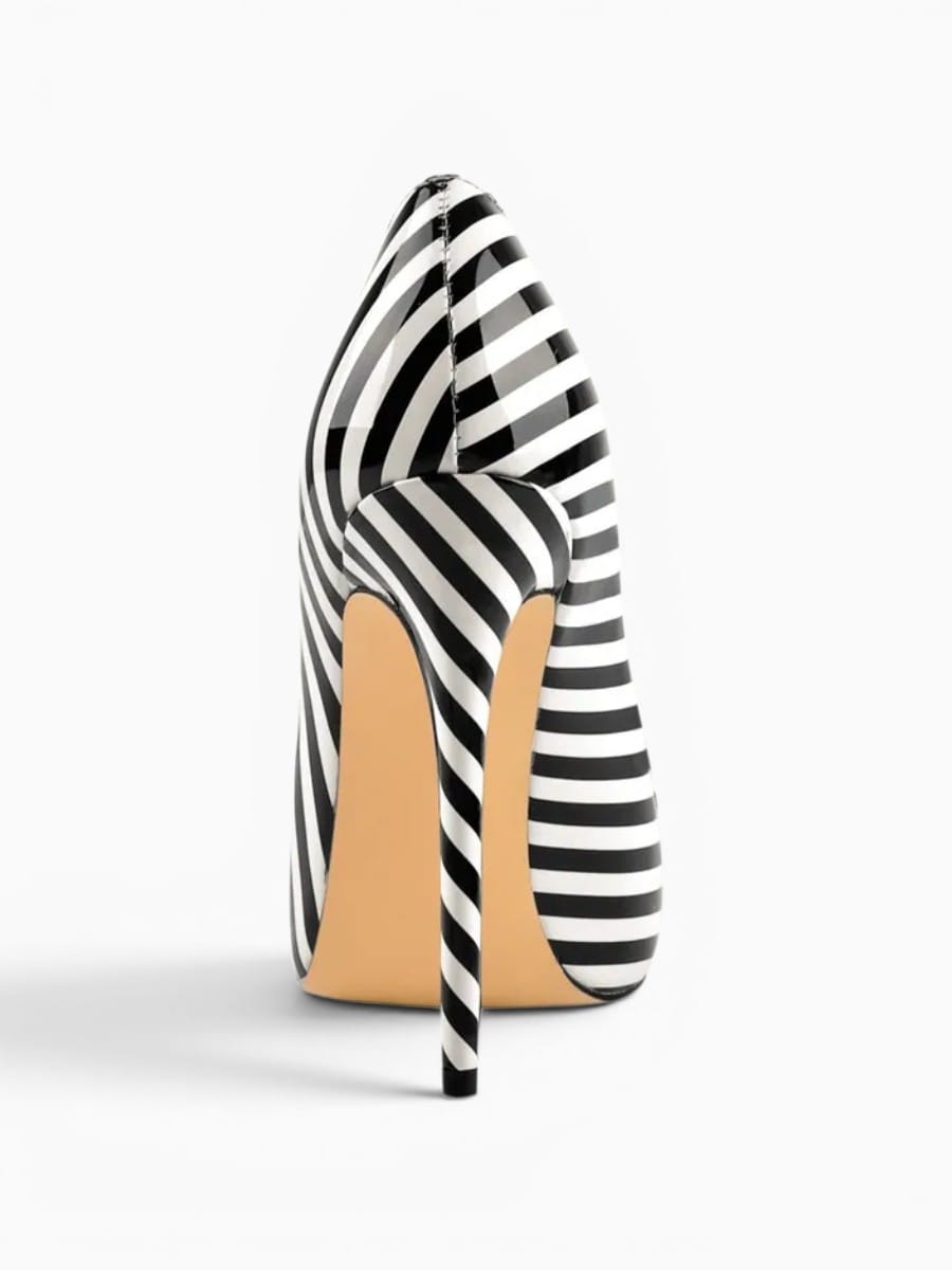Amara Shoes Striped Pointed Toe Stiletto Heels