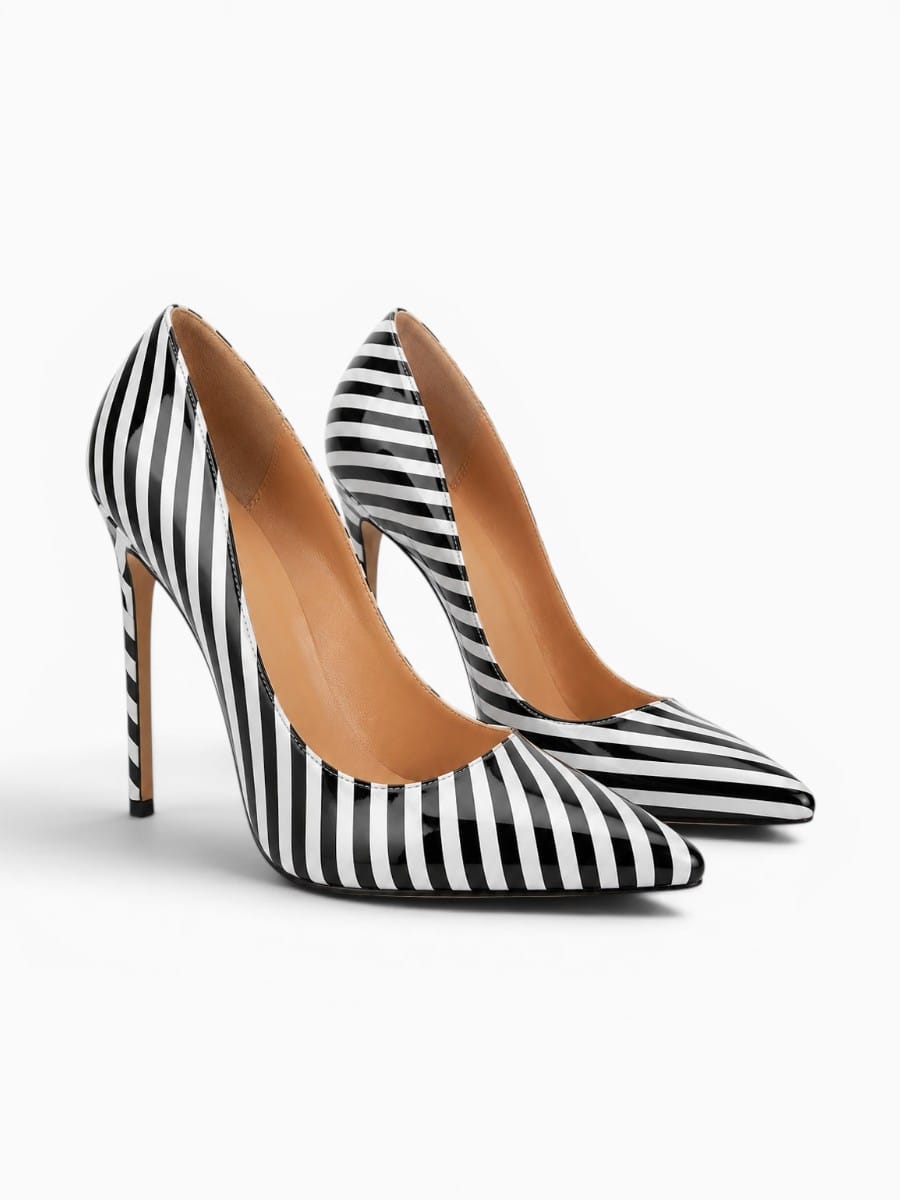 Amara Shoes Striped Pointed Toe Stiletto Heels