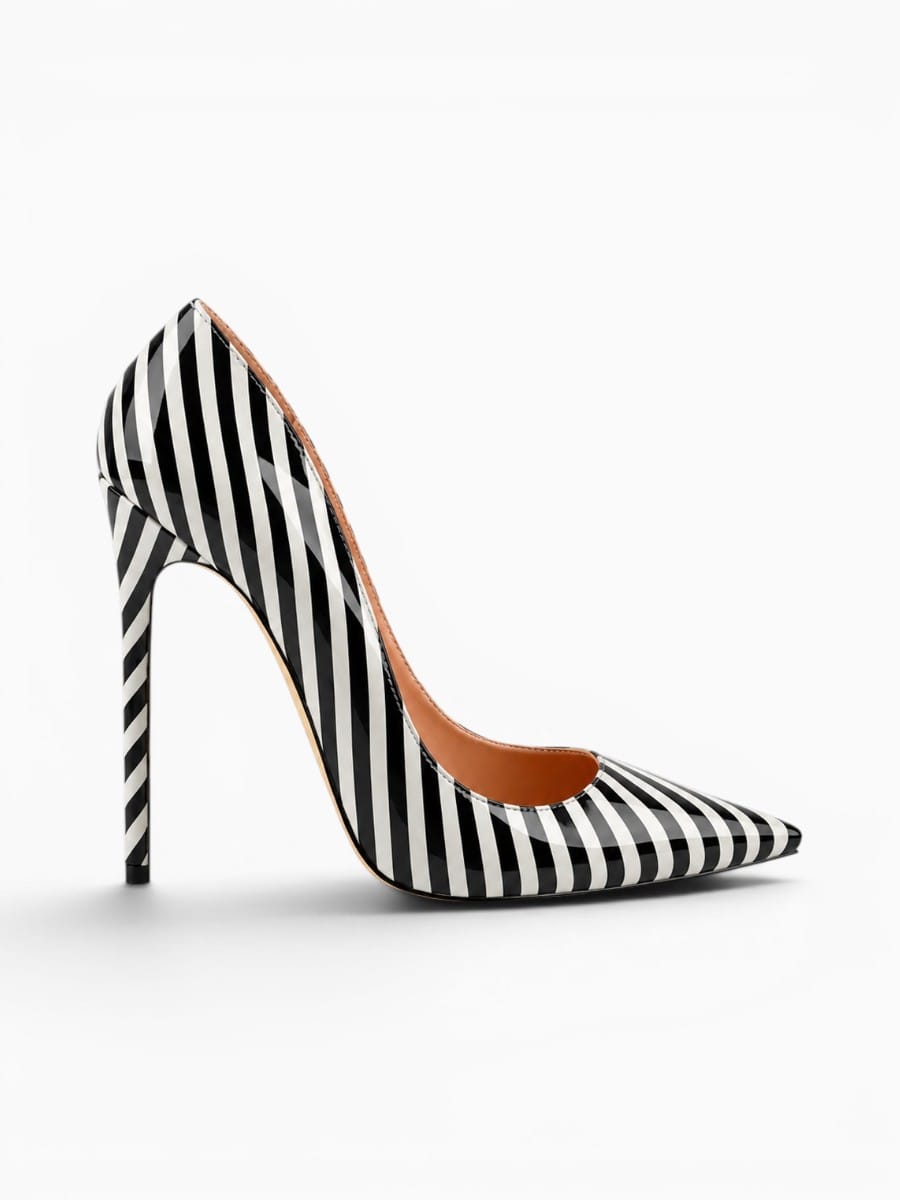 Amara Shoes Striped Pointed Toe Stiletto Heels