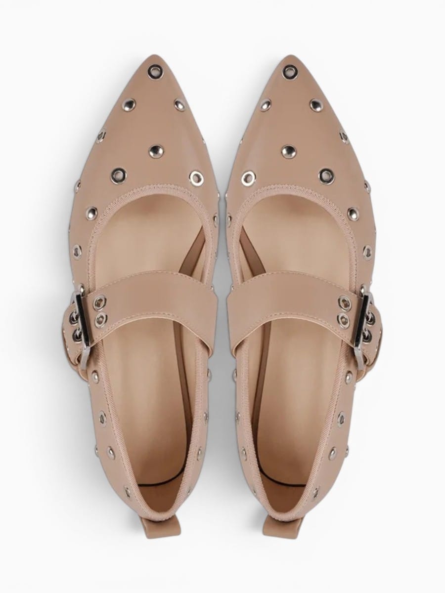 Amara Shoes Studded Buckle Mary Jane Flats