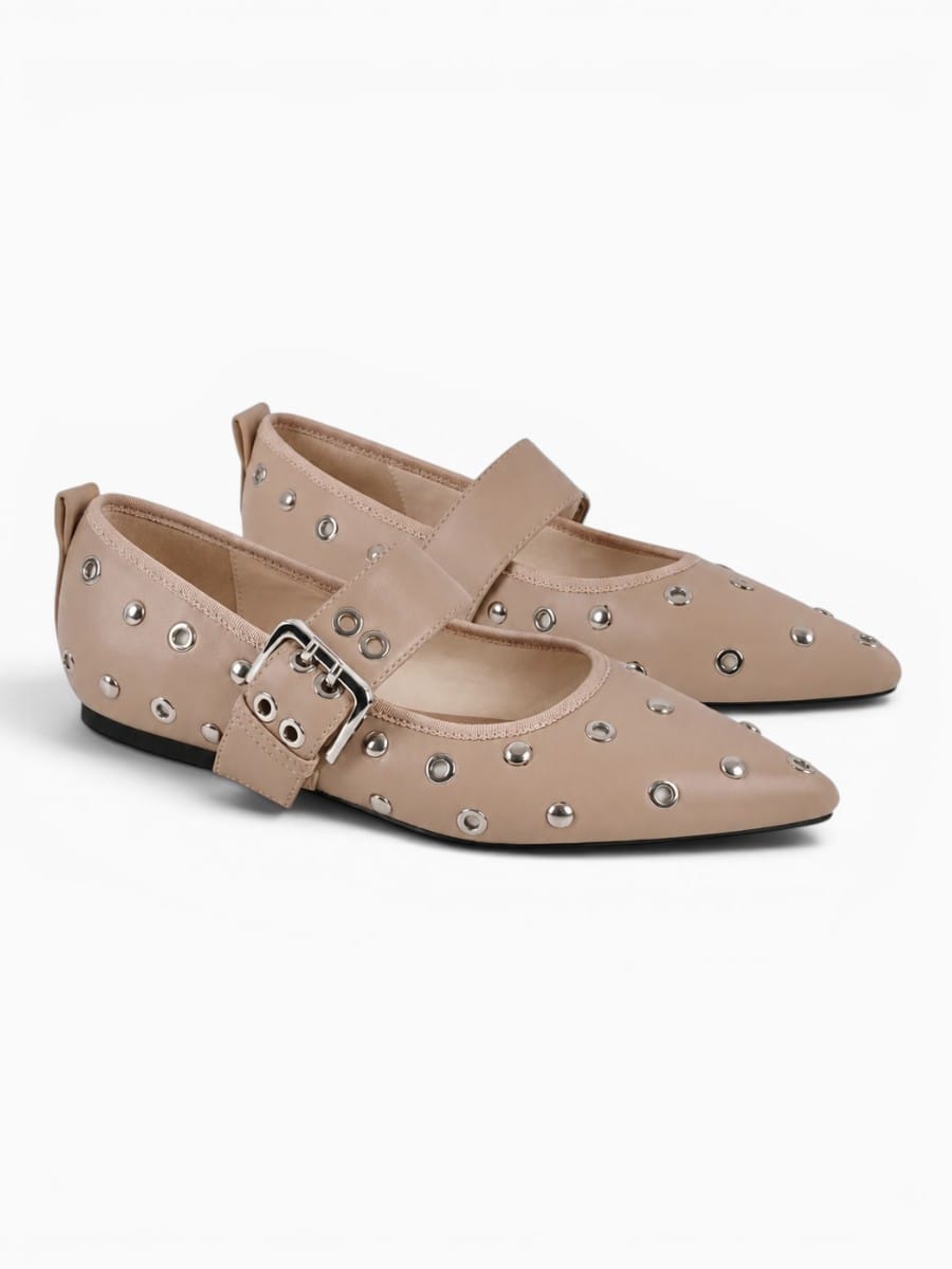 Amara Shoes Studded Buckle Mary Jane Flats