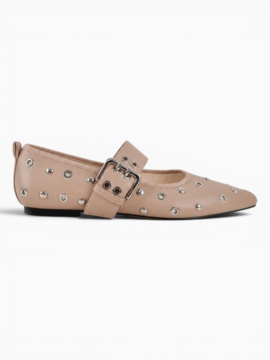 Amara Shoes Studded Buckle Mary Jane Flats