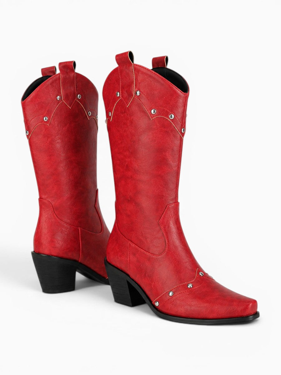 Amara Shoes Studded Mid Calf Cowboy Boots