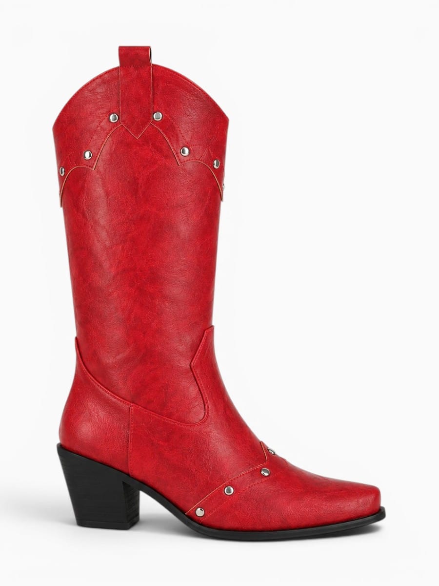 Amara Shoes Studded Mid Calf Cowboy Boots