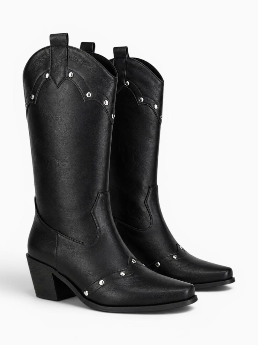 Amara Shoes Studded Mid Calf Cowboy Boots
