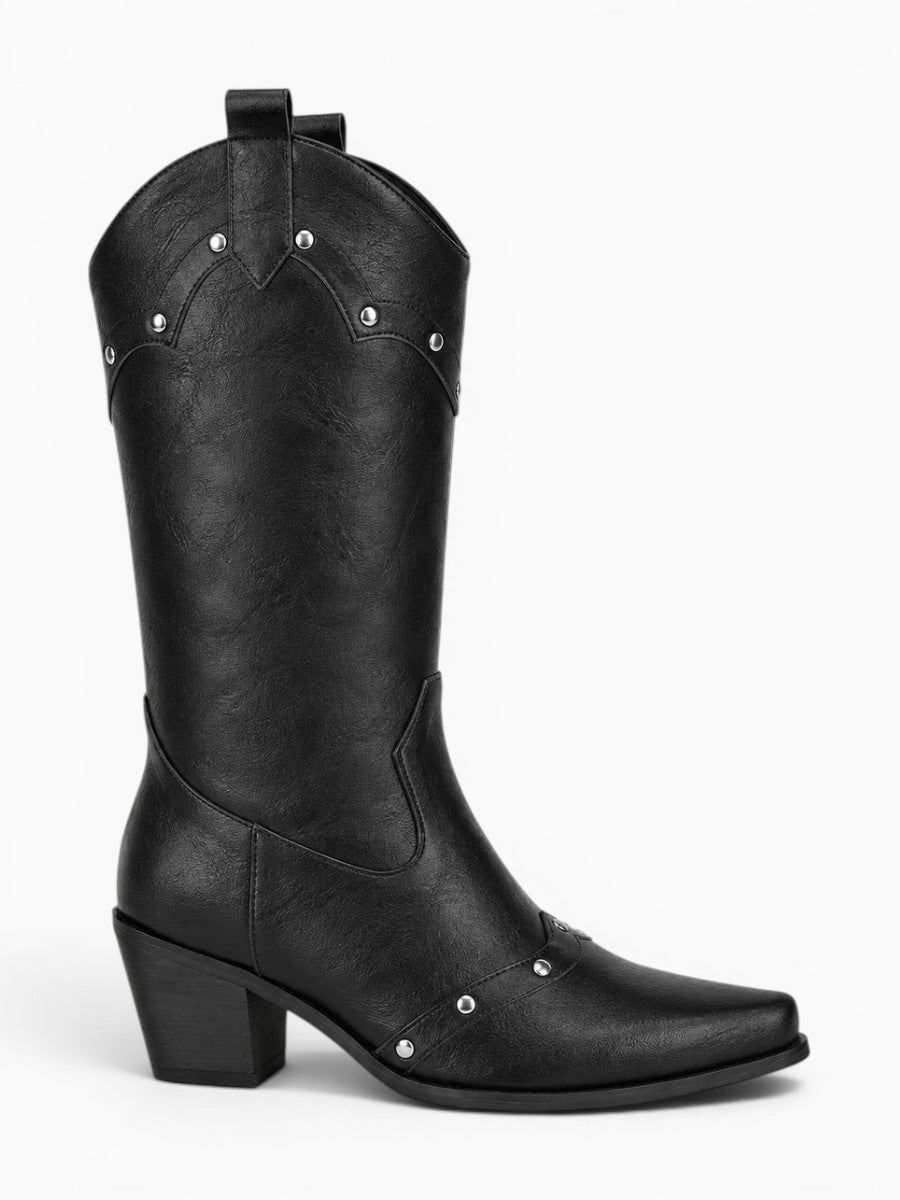 Amara Shoes Studded Mid Calf Cowboy Boots
