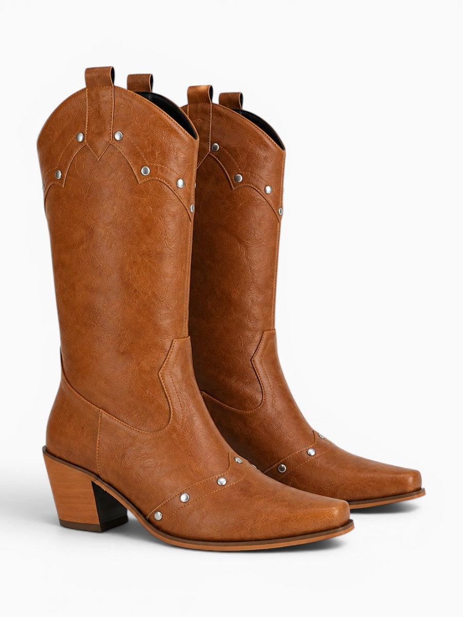 Amara Shoes Studded Mid Calf Cowboy Boots