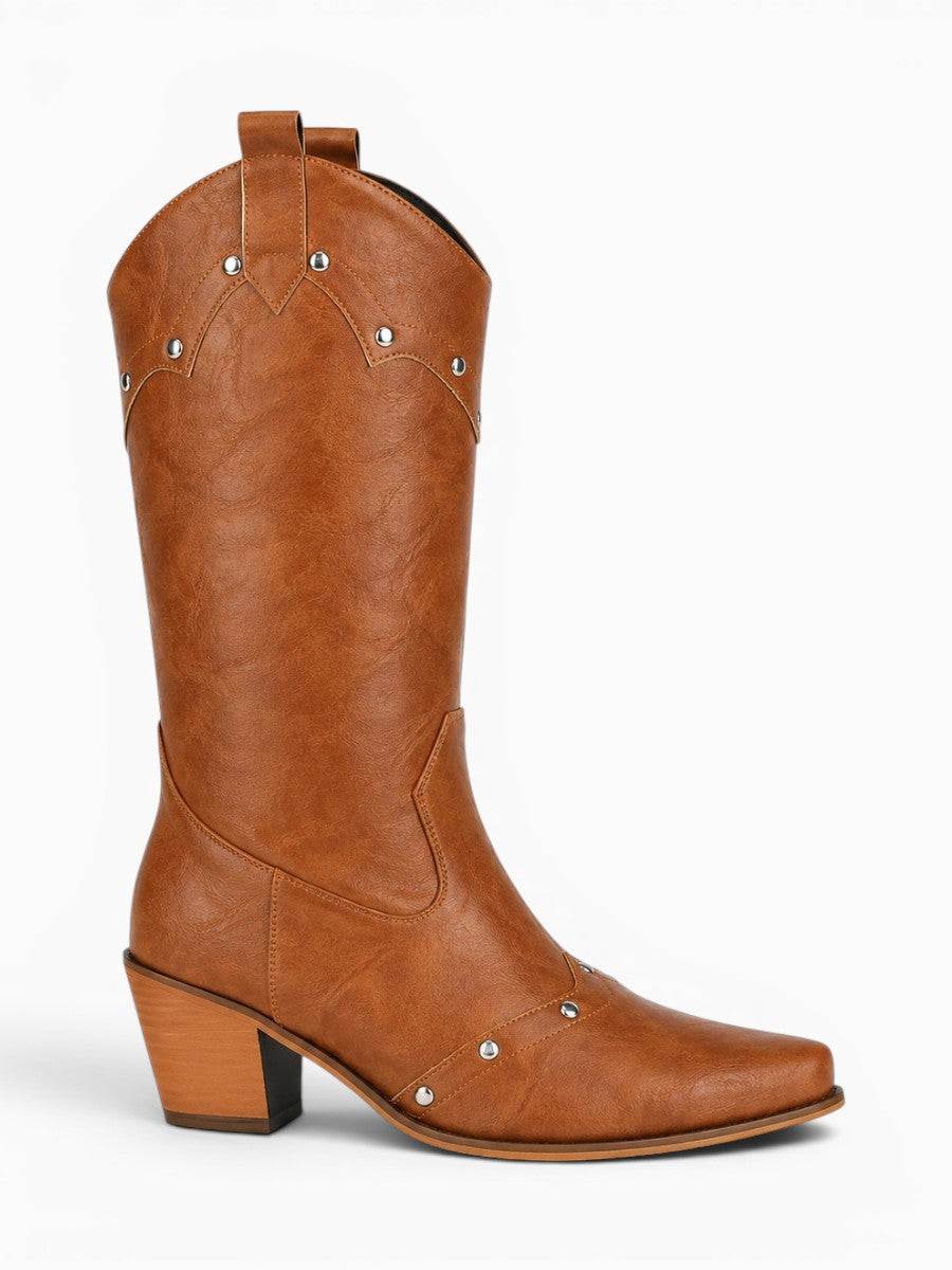 Amara Shoes Studded Mid Calf Cowboy Boots