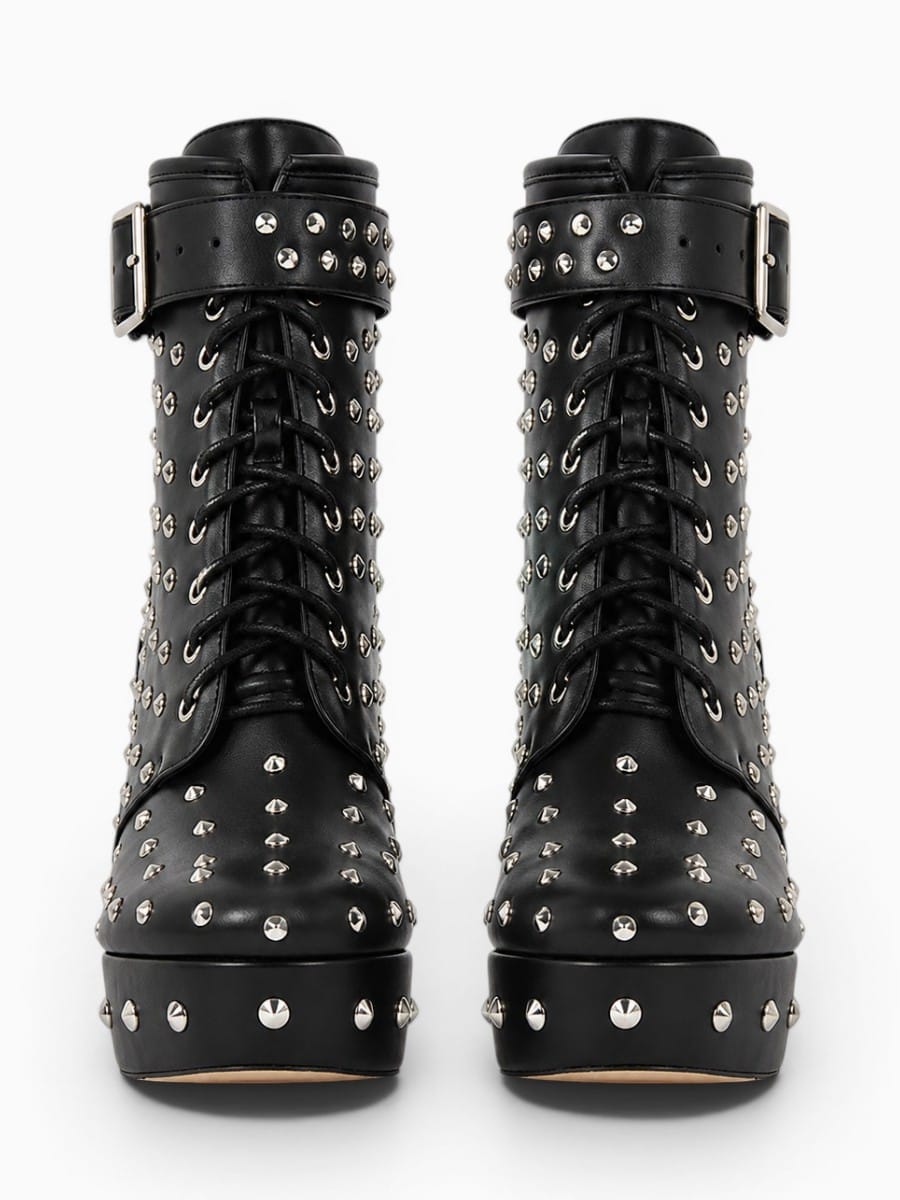 Amara Shoes Studded Platform Ankle Boots Chunky High Heel Women