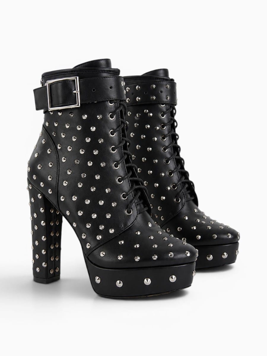 Amara Shoes Studded Platform Ankle Boots Chunky High Heel Women