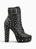 Amara Shoes Studded Platform Ankle Boots Chunky High Heel Women