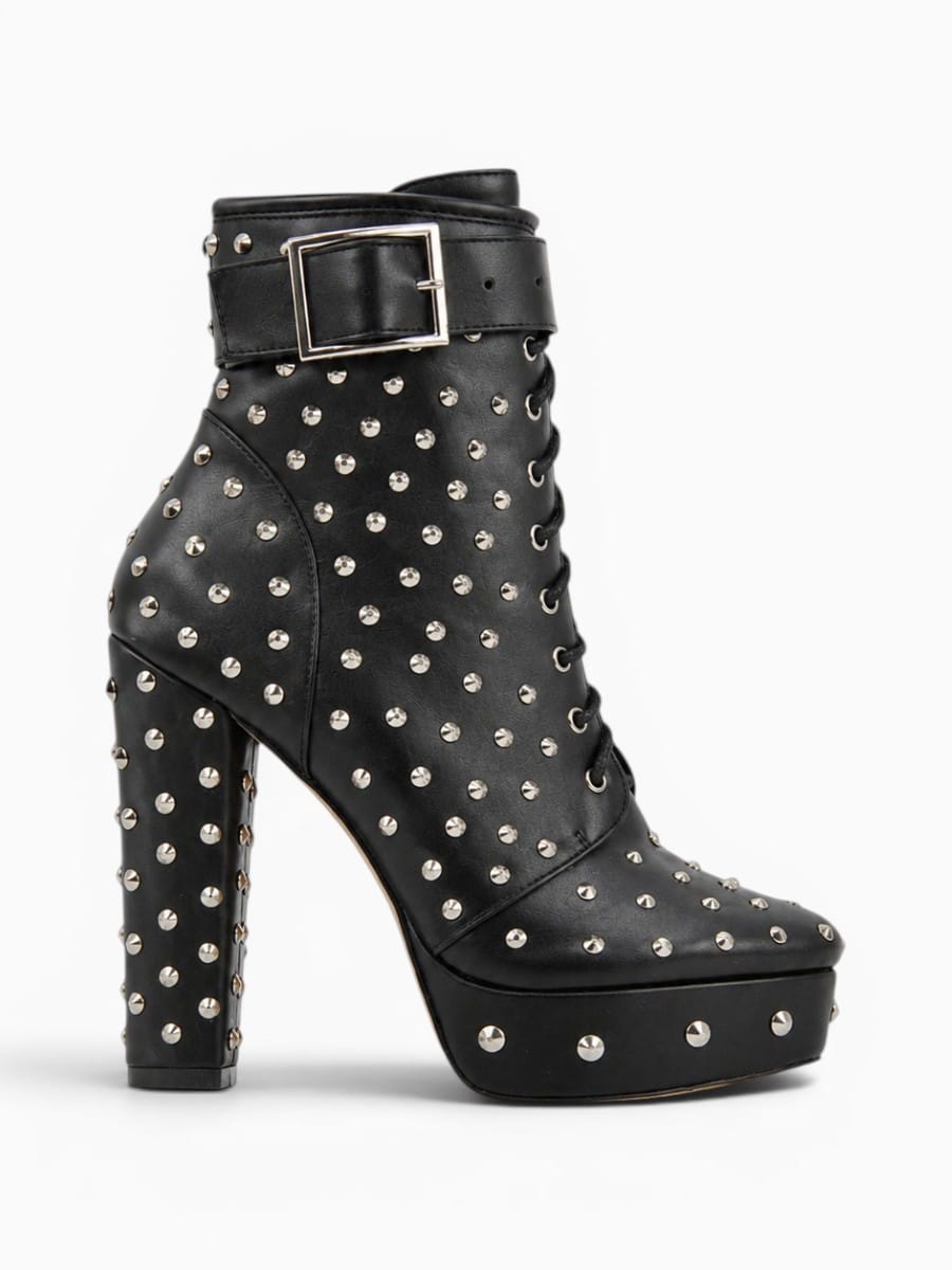 Amara Shoes Studded Platform Ankle Boots Chunky High Heel Women
