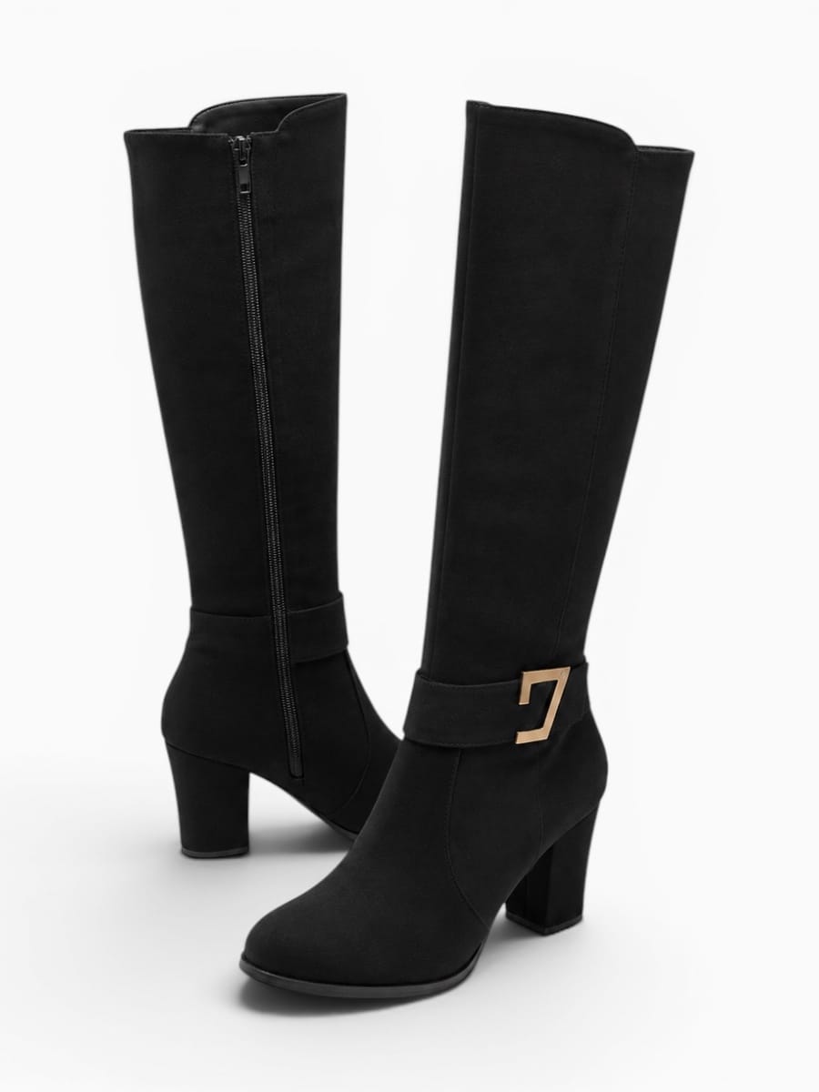 Amara Shoes Suede Knee-High Block Heel Boots