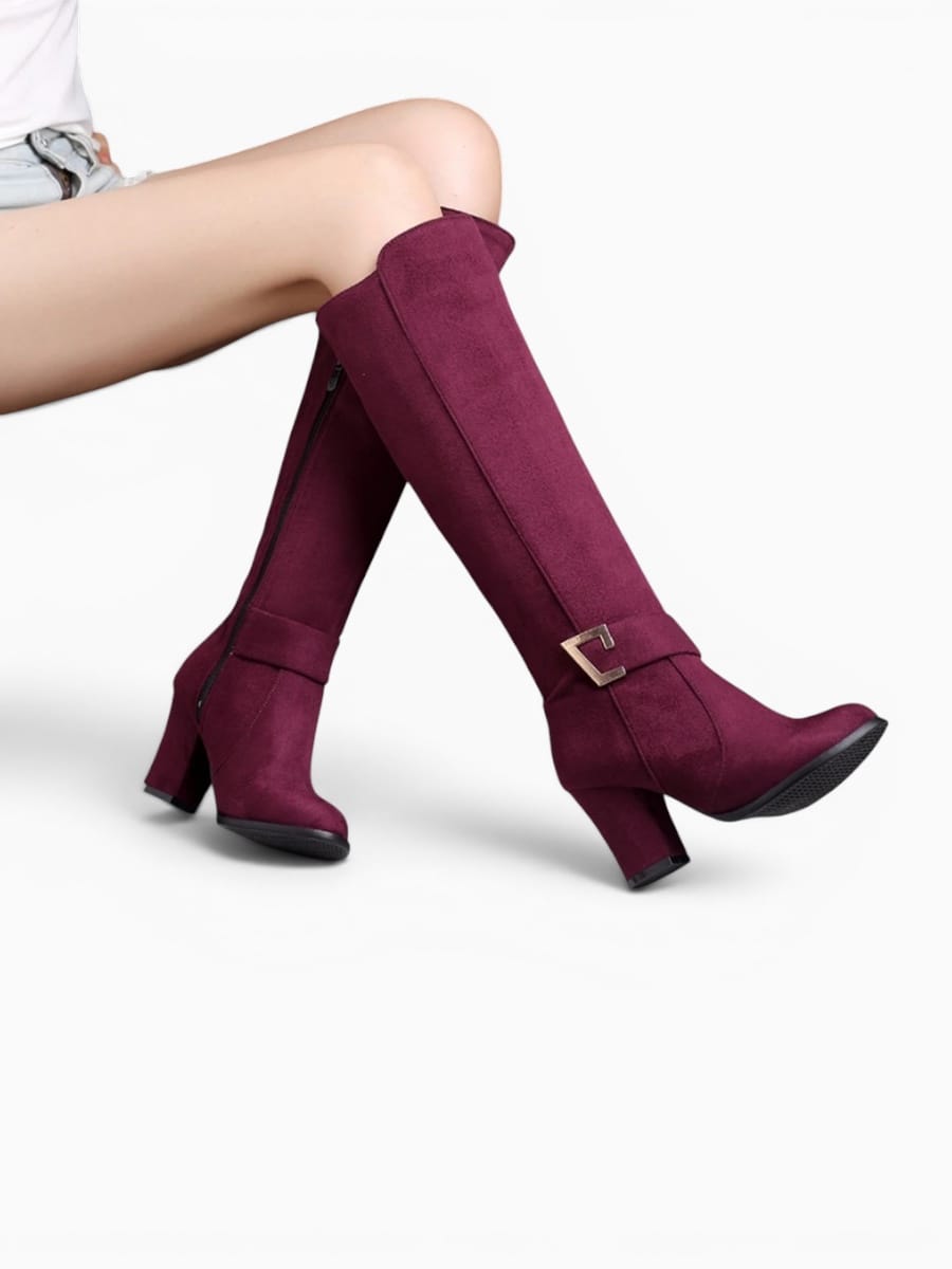 Amara Shoes Suede Knee-High Block Heel Boots