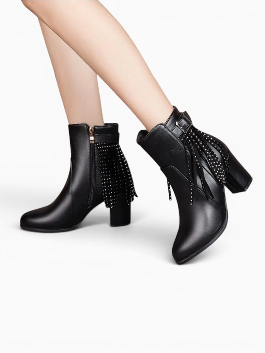 Amara Shoes Tassel Round Toe Platform Ankle Boots Inner Zipper