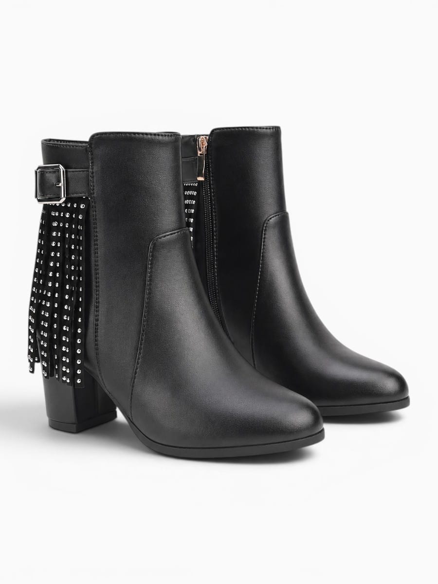 Amara Shoes Tassel Round Toe Platform Ankle Boots Inner Zipper