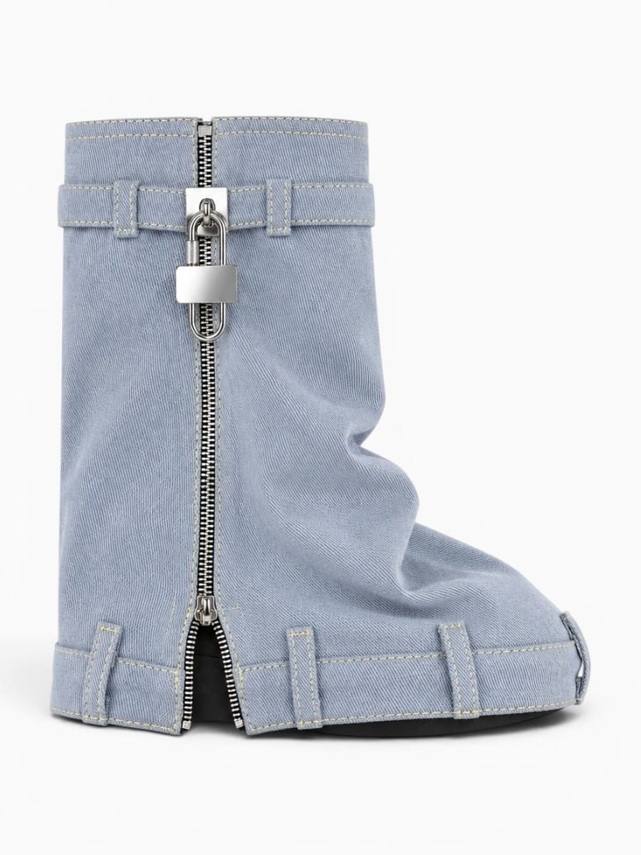 Amara Shoes Wedge Heel Zipper Ankle Boots With Lock Detail