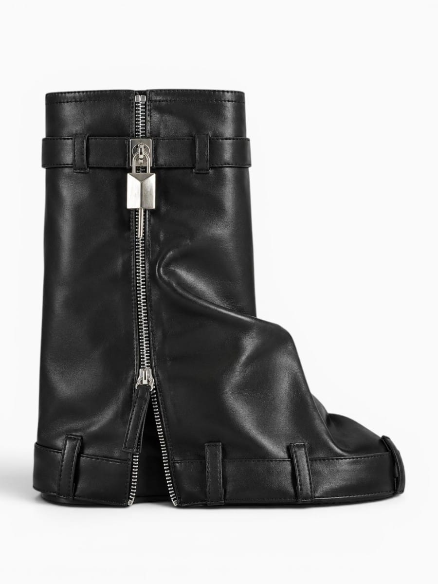 Amara Shoes Wedge Heel Zipper Ankle Boots With Lock Detail