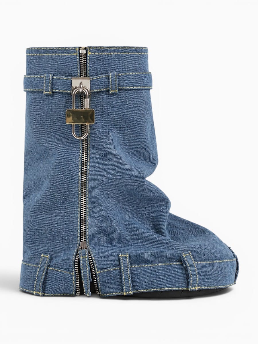 Amara Shoes Wedge Heel Zipper Ankle Boots With Lock Detail