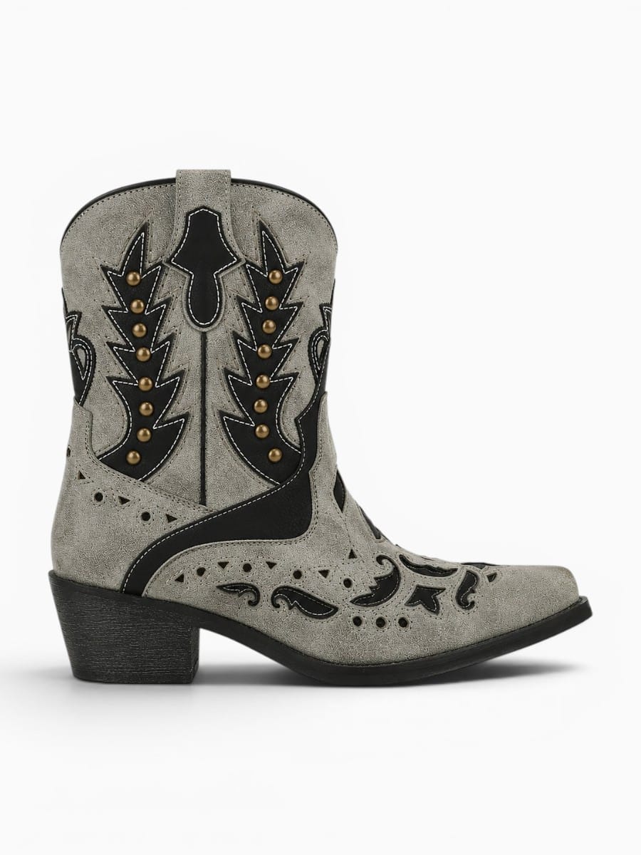 Amara Shoes Western Ankle Boots Pointed Toe Embroidery Buckle