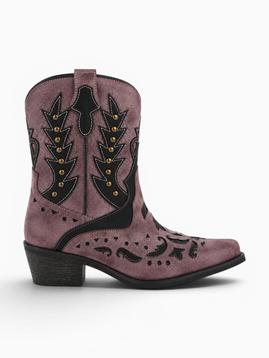Amara Shoes Western Ankle Boots Pointed Toe Embroidery Buckle