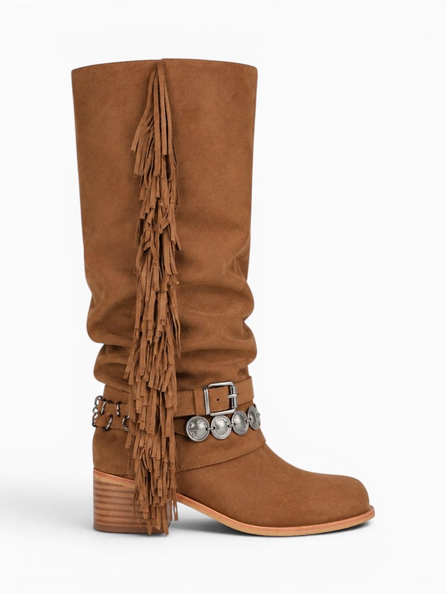 Amara Shoes Western Fringe Knee High Boots