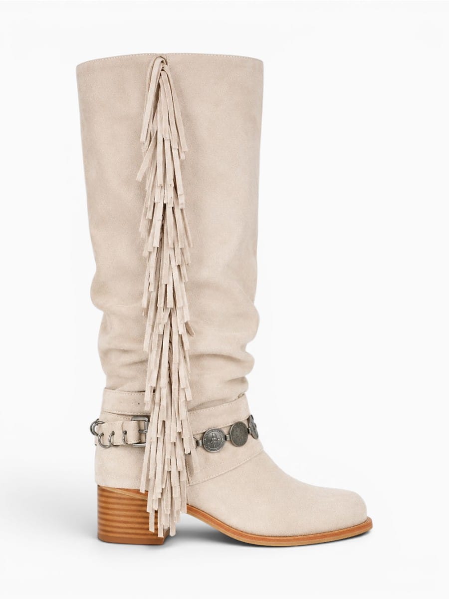 Amara Shoes Western Fringe Knee High Boots
