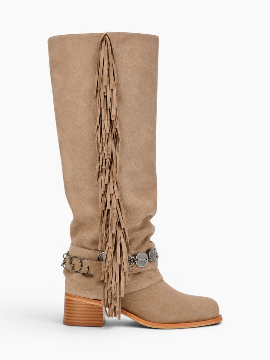 Amara Shoes Western Fringe Knee High Boots