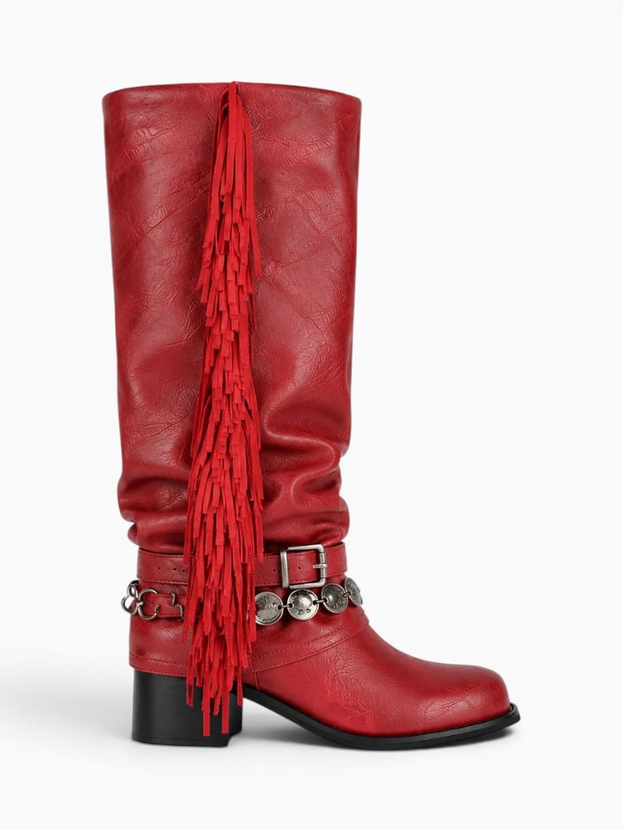 Amara Shoes Western Fringe Knee High Boots