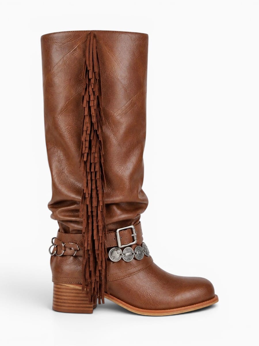 Amara Shoes Western Fringe Knee High Boots