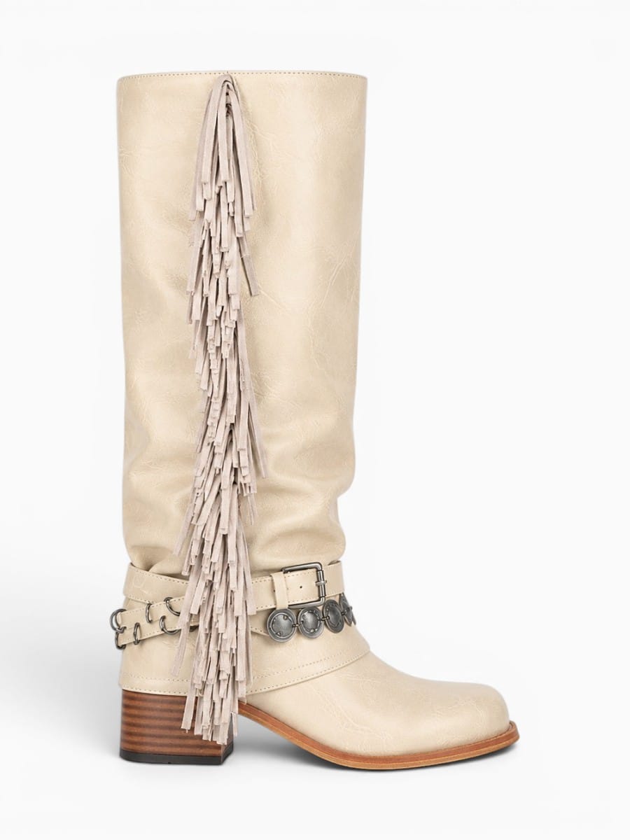 Amara Shoes Western Fringe Knee High Boots