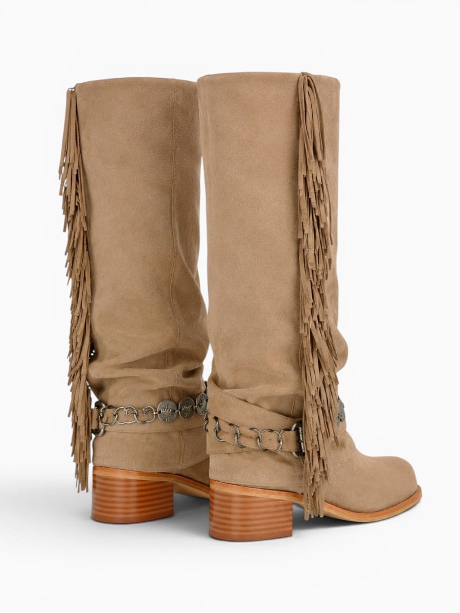 Amara Shoes Western Fringe Knee High Boots