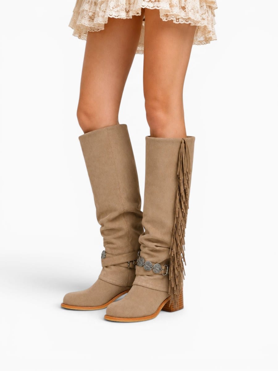 Amara Shoes Western Fringe Knee High Boots