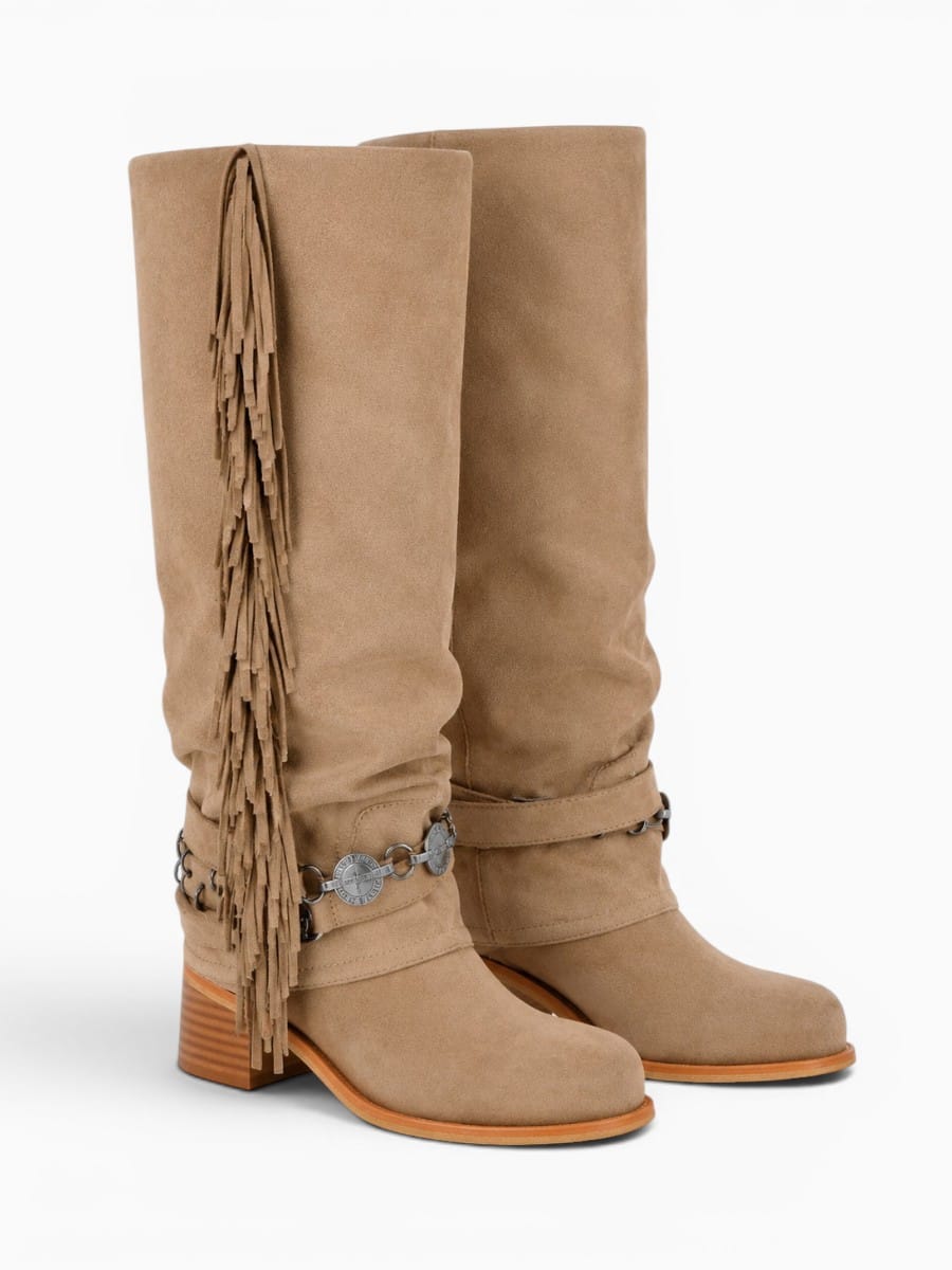 Amara Shoes Western Fringe Knee High Boots