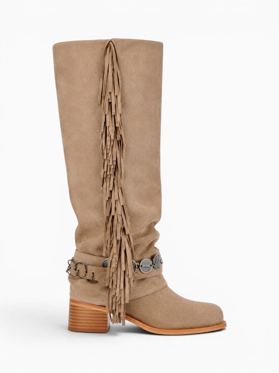 Amara Shoes Western Fringe Knee High Boots