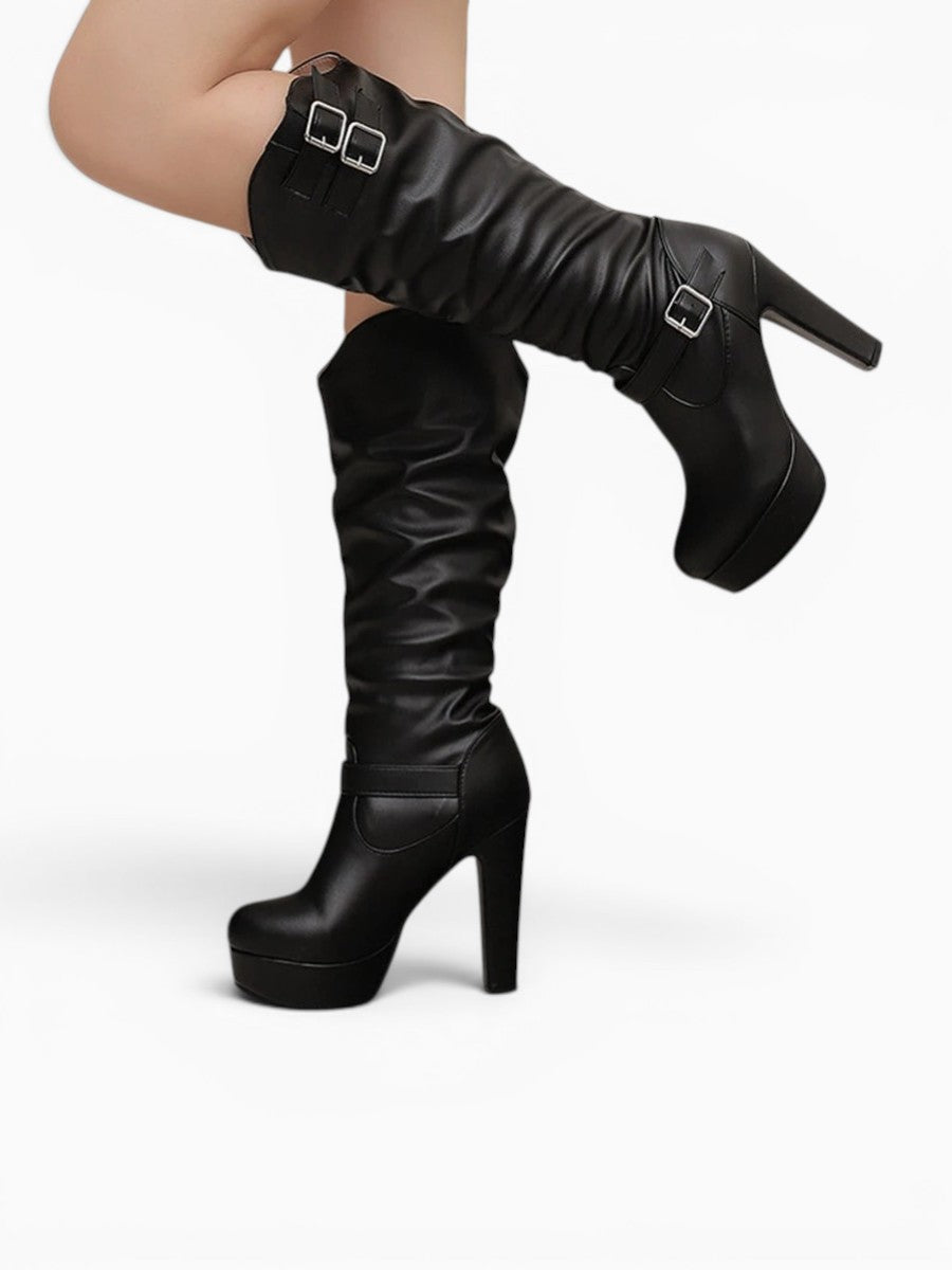 Amara Shoes Wide Calf Platform Knee High Heel Boots