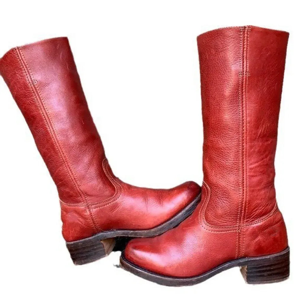 Amara Shoes Wide Calf Square Toe Knee High Cowboy Block Heel