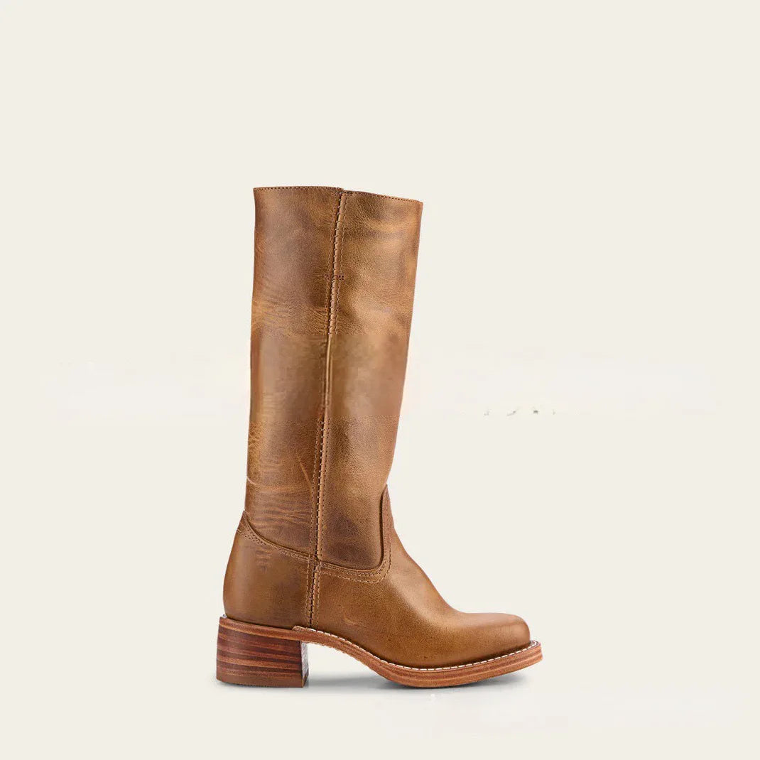 Amara Shoes Wide Calf Square Toe Knee High Cowboy Block Heel