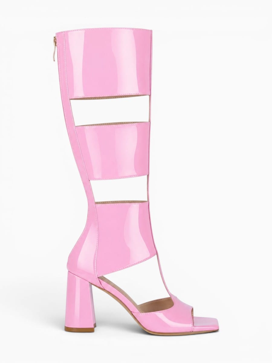Amara Shoes Women Gladiator Knee High Open Toe Heeled Boots