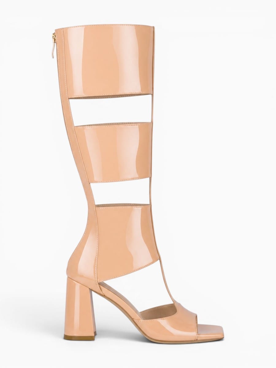 Amara Shoes Women Gladiator Knee High Open Toe Heeled Boots