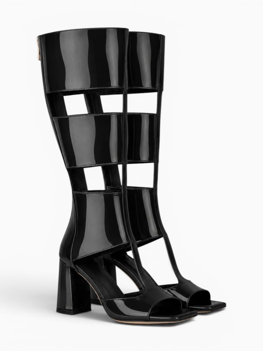 Amara Shoes Women Gladiator Knee High Open Toe Heeled Boots