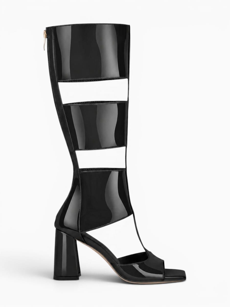 Amara Shoes Women Gladiator Knee High Open Toe Heeled Boots