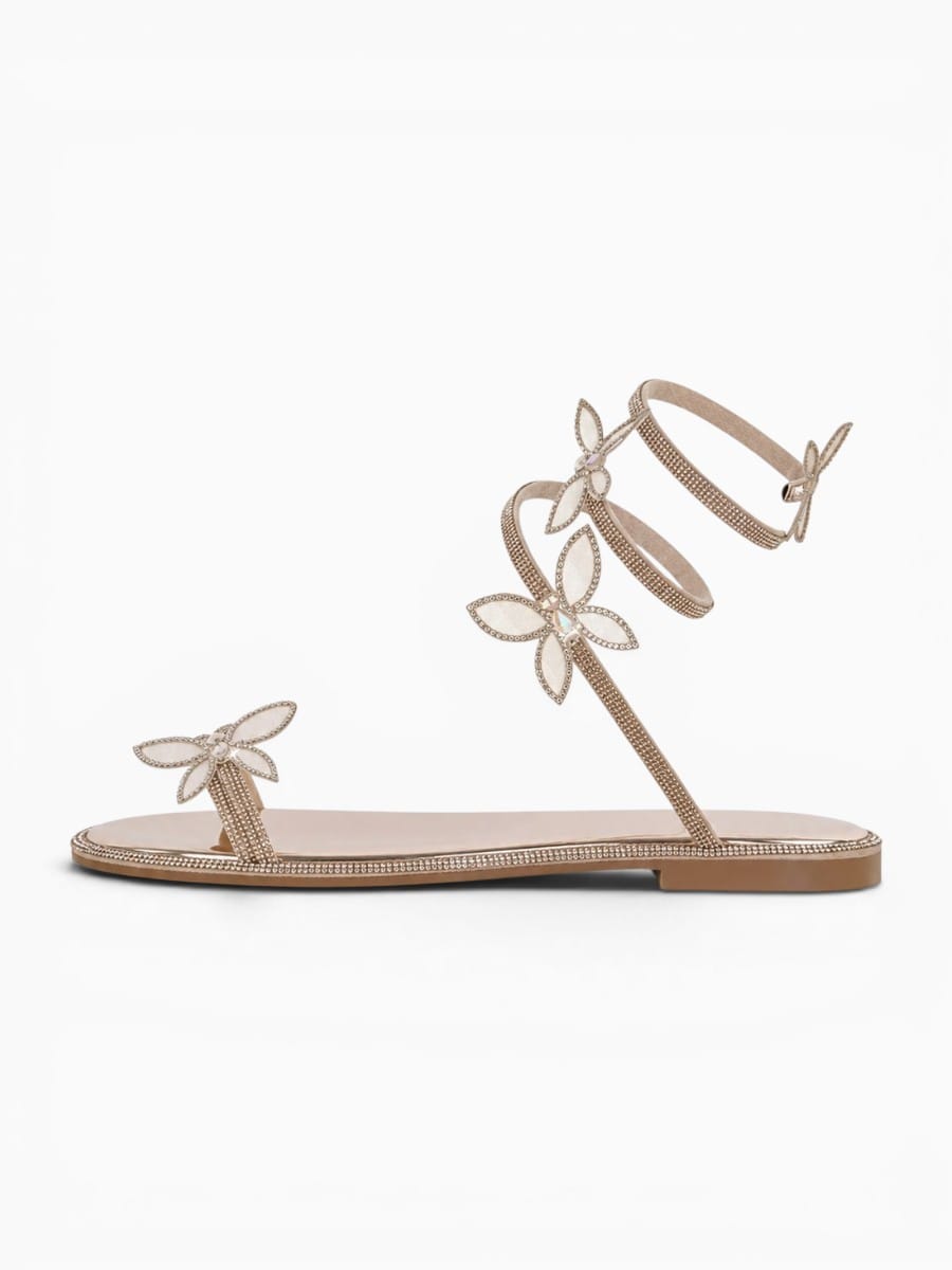 Amara Shoes Women Rhinestone Butterfly Ankle Strap Flat Sandals