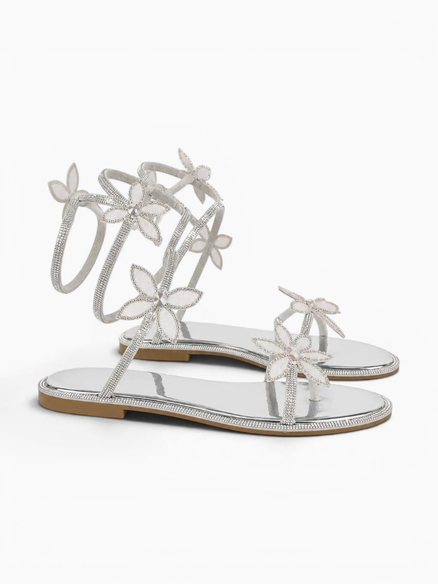 Amara Shoes Women Rhinestone Butterfly Ankle Strap Flat Sandals
