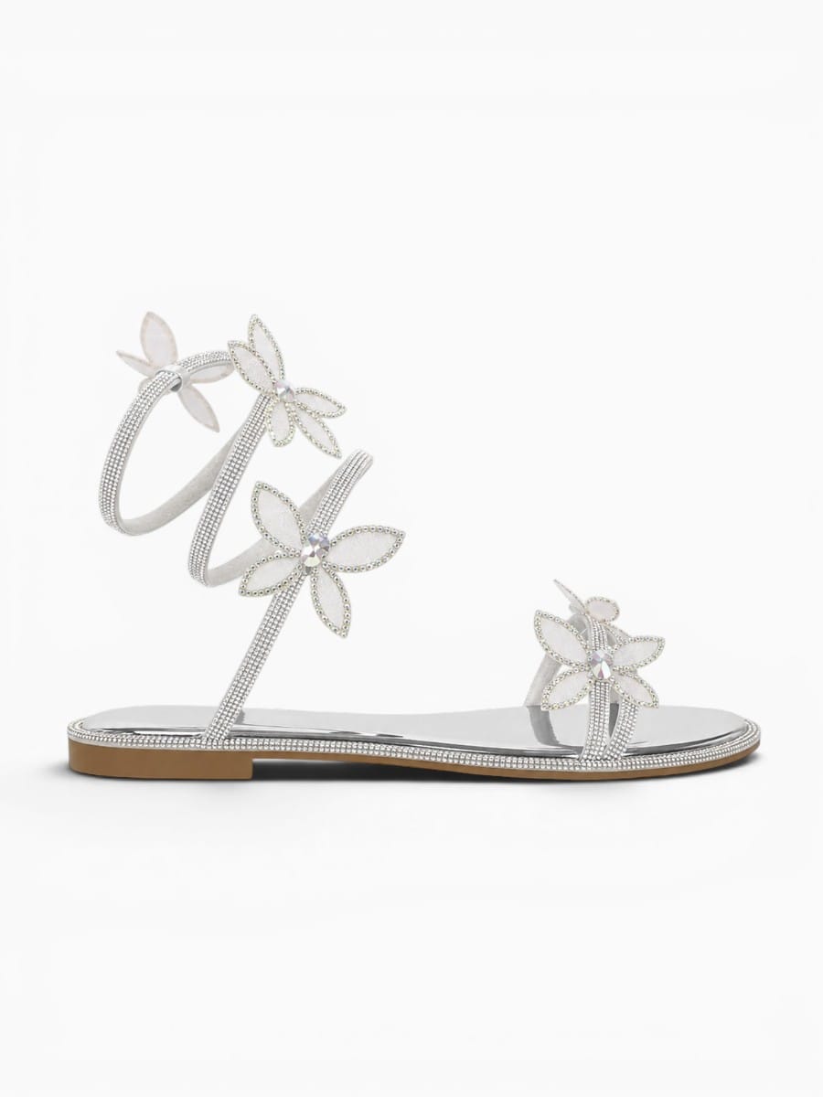 Amara Shoes Women Rhinestone Butterfly Ankle Strap Flat Sandals