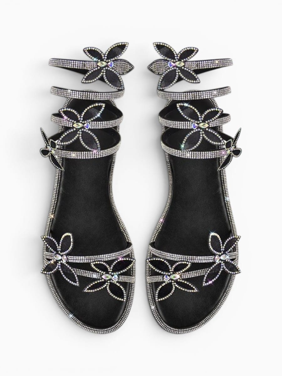 Amara Shoes Women Rhinestone Butterfly Ankle Strap Flat Sandals