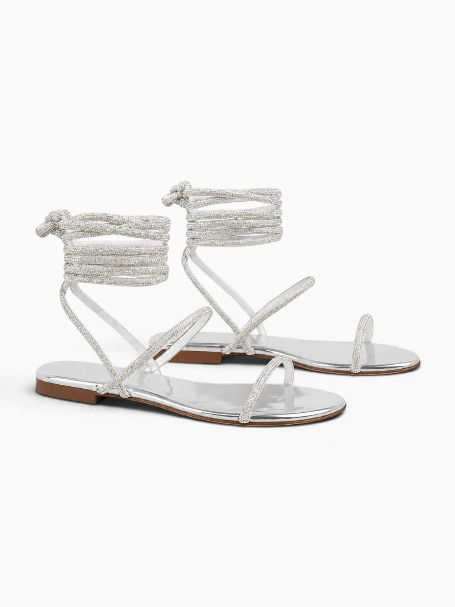 Amara Shoes Women Rhinestone Lace Up Ankle Wrap Flat Sandals